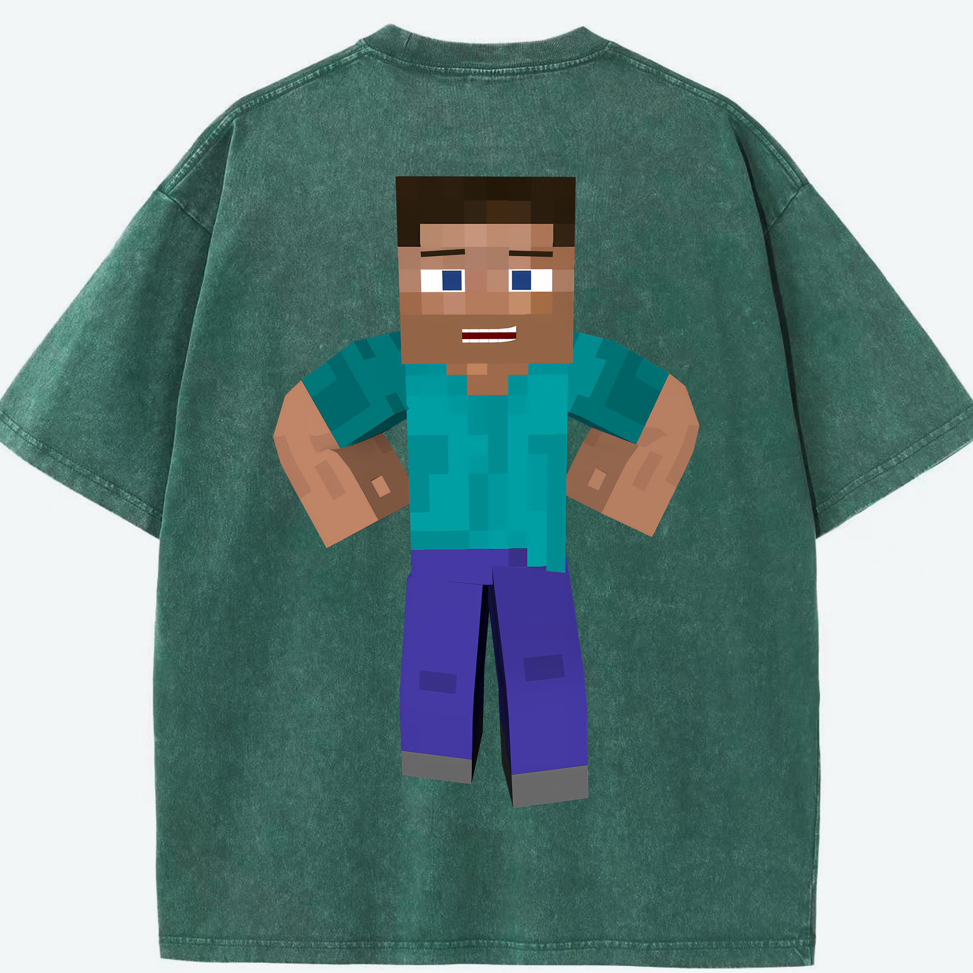 （画像用） マインクラフト ブロックの世界 Minecraft MC Block world 綿100% ヴィンテージ風 半袖Tシャツ（背面プリント）